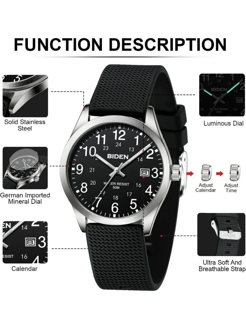 Men's Black Silver Analog Unisex Medical Professionals Waterproof Nurse Watch